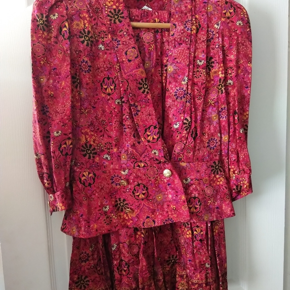 Women's vintage 2 piece silk dress - Picture 1 of 7